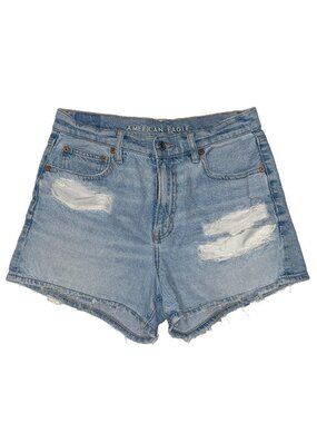 American Eagle Denim Shorts Light Wash Distressed High Rise Mom Fit Size 4